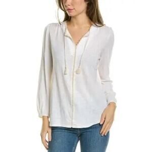 NWT J.Mclaughlin Gaia Linen Blend Embroidered Cream Tunic Top Boho Medium Boho